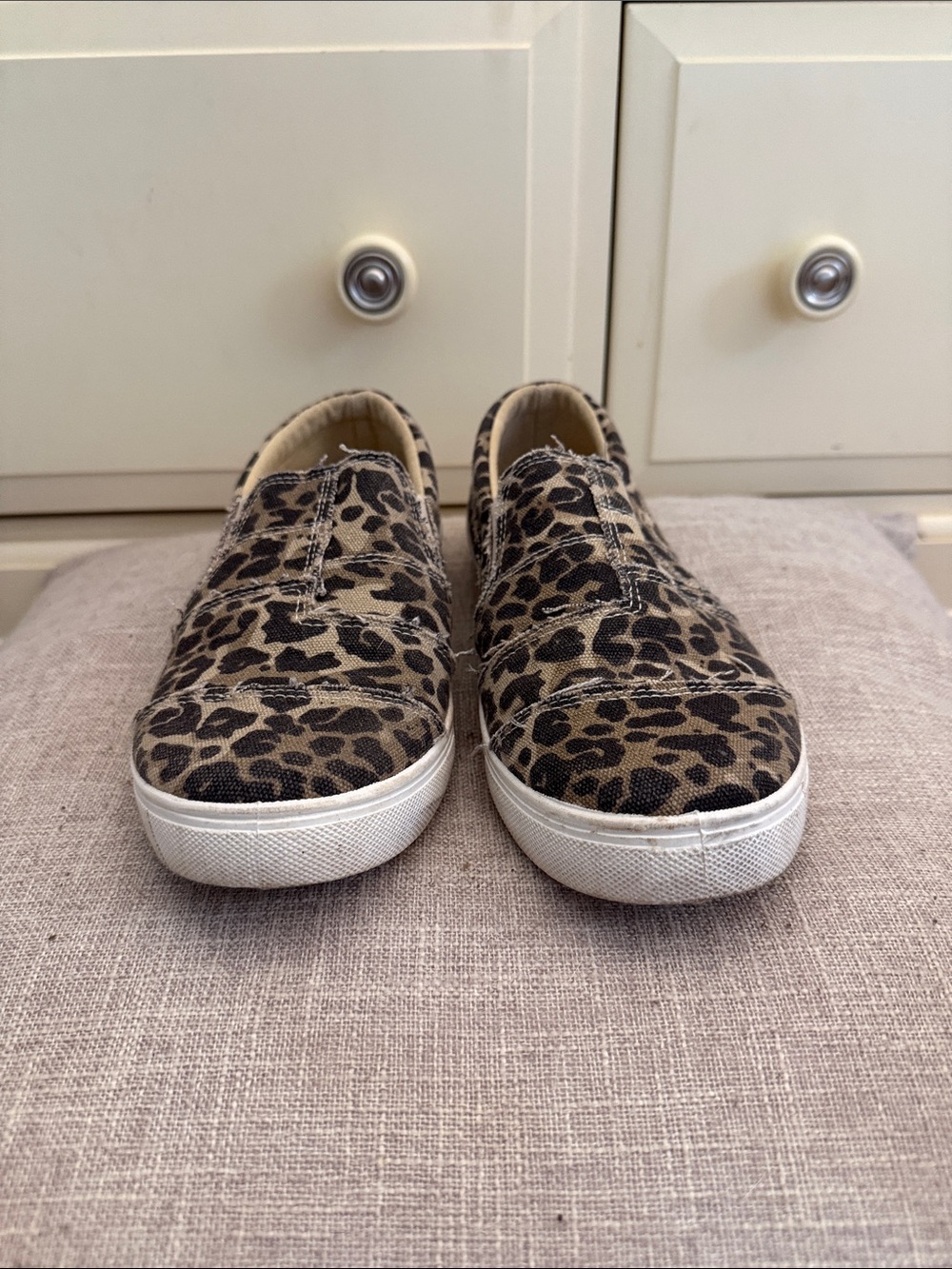 Women’s Slip-On Leopard Print Canvas Sneakers - Beige & Black